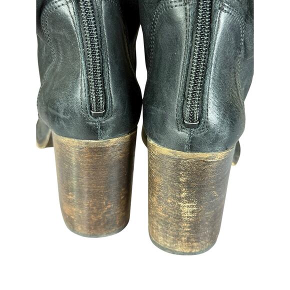 Free People Black Leather Slouch Mid Calf Boots 36 Block Heel Retro Style - Picture 7 of 12